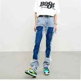 GALLERY DEPT Demin Youthful trendy washed distressed patchwork jeans-2453  